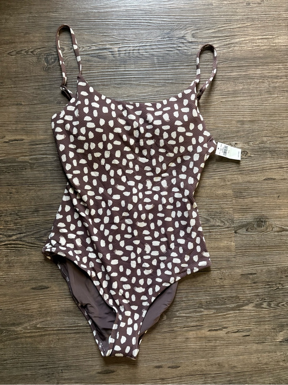 Aerie Brown Printed One-Piece Swimsuit with White Spot Pattern